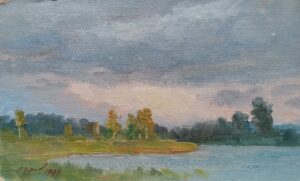 17. Сергей Зайцев, "у реки", холст на картоне/масло, 12х20см., 1998г.