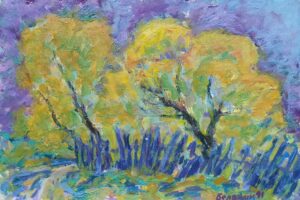 15. Алексей Белянин, "Ива весной", картон/масло, 15,5х23см, 1991г.