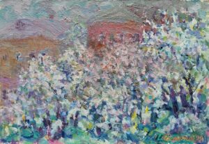 14. Алексей Белянин, "Яблоневый сад", картон/масло, 15,5х23см, 1999г.