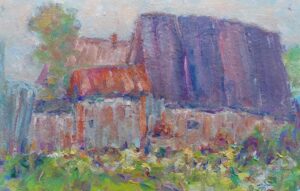 8. Алексей Белянин, "Сарай. Утро", картон/масло, 15,5х23 см, 2009г.