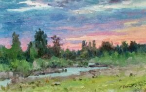 6. Сергей Зайцев, "Майский вечер", картон/масло, 18х28см, 2001 г.