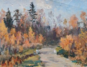 34. Сергей Зайцев, "Осень в Спасе", картон/масло, 22х30см., 2009г.