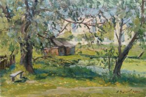 40. Сергей Зайцев, "Солнечный май", картон/масло, 19,5х29 см., 2001г.