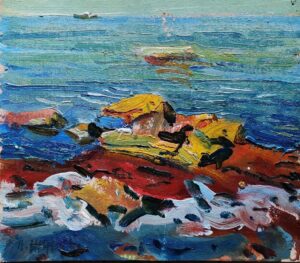 41. Лев Журавлёв, "Утро на море", картон/масло, 23,5х26см., 1999г.