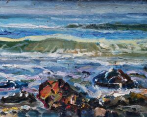 44. Лев Журавлёв, "Море волнуется", картон/масло, 24х30,5см., 1997г.