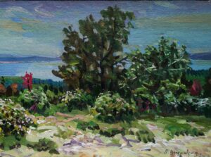50. Лев Журавлёв, "Хмурая весна. Геленджик", картон/масло, 31х42см., 1999г.