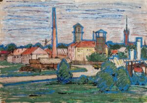 59. В.М. Мухар,"Дорога в Друскининкай. Литва", темпера/бумага, 58х40см, 1972 г.