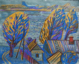 47. "Осенний пейзаж", жирная пастель/бумага, 40х49,5см, 2009 г.