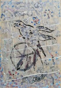 20. "Птичка и колесо", смешанная техника/картон, 50х35см, 1980-тые