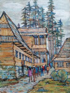 62. В.М. Мухар,"Польша. Поронино. Экскурсия в дом, где жил Ленин", темпера,тушь/бумага, 64х48см, 1976г.