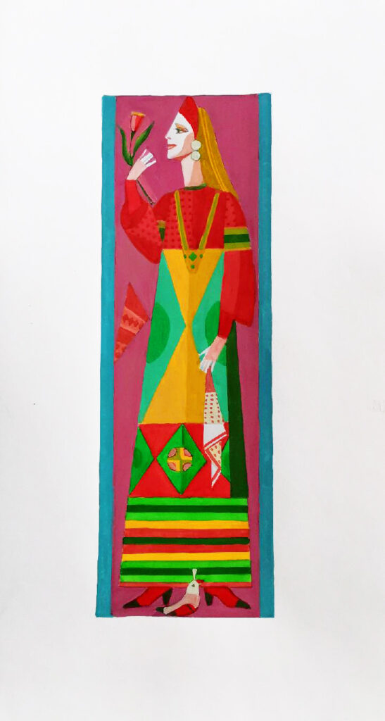 13. Эскиз театрального костюма /1980-2000/ Шоу "Новые Русские Скоморохи", гуашь/бумага, 39х20см.