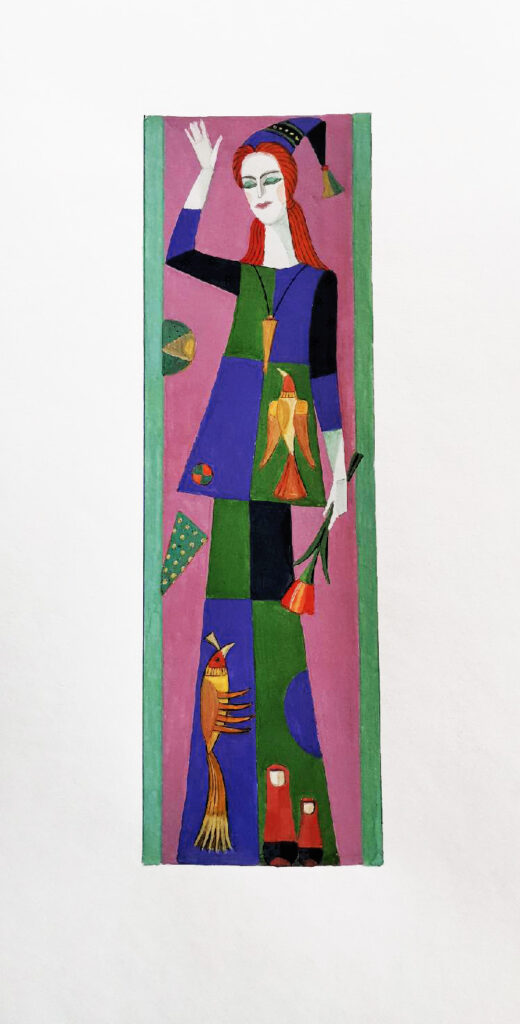 20. Эскиз театрального костюма, 2000-2008 гг./проект — Гастроли Москва-Санкт-Петербург/ Варианты как оформление Русской комнаты в Европе, гуашь/бумага, 39х19,5см.