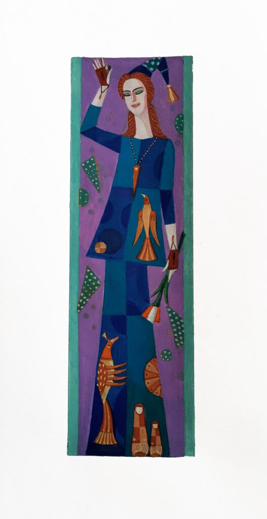 22. Эскиз театрального костюма, 2000-2008, проект "Скоморохи", "Цирк","Праздники на Руси", гуашь/бумага, 39х19,5см.