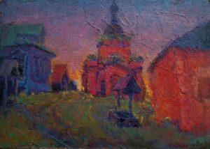 72. Алексей Белянин, "Мосино", масло/картон, 35Х49 см., 1993 г.