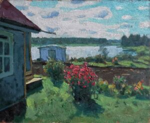53. В.Н. Решитов, "Летом", масло/оргалит, 22Х35 см., 1990 г.
