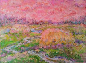 73. Алексей Белянин, "Скирды", масло/картон, 29Х39 см., 2013 г.